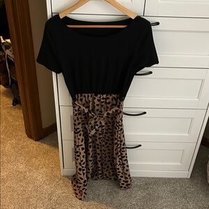 Black and Brown Midi Dress with Tie Waist